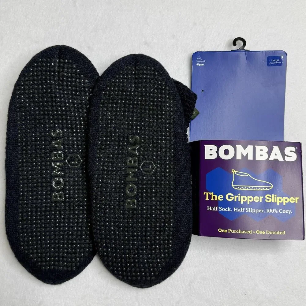 Bombas Socks Mens Large Blue Sneaker Gripper Slipper Low Cut Wool Thermal Grip